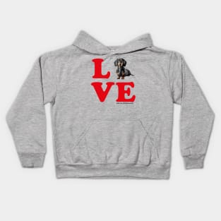 LOVE Black Tan Dachshund Red Letters Kids Hoodie